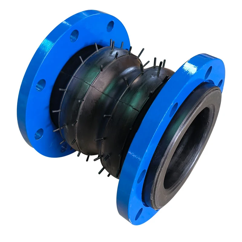 Angled KST double sphere rubber expansion joint with blue flanges