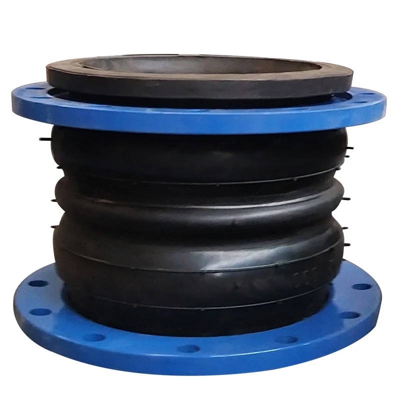 Front construction view of KST double sphere rubber joint with blue flanges