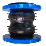 Side view of KST double sphere rubber body with blue flanges