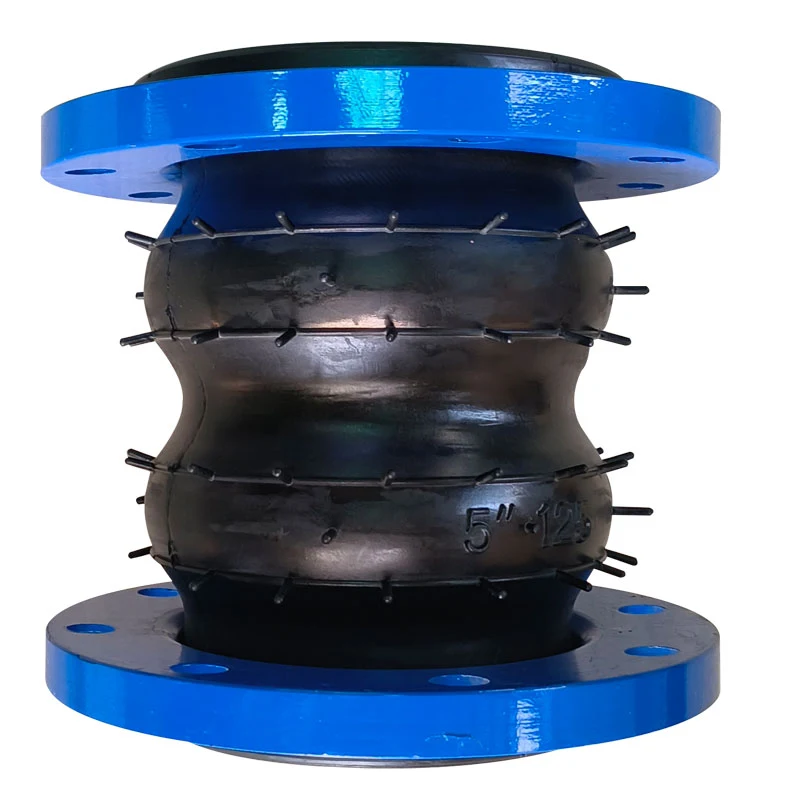 Side view of KST double sphere rubber body with blue flanges