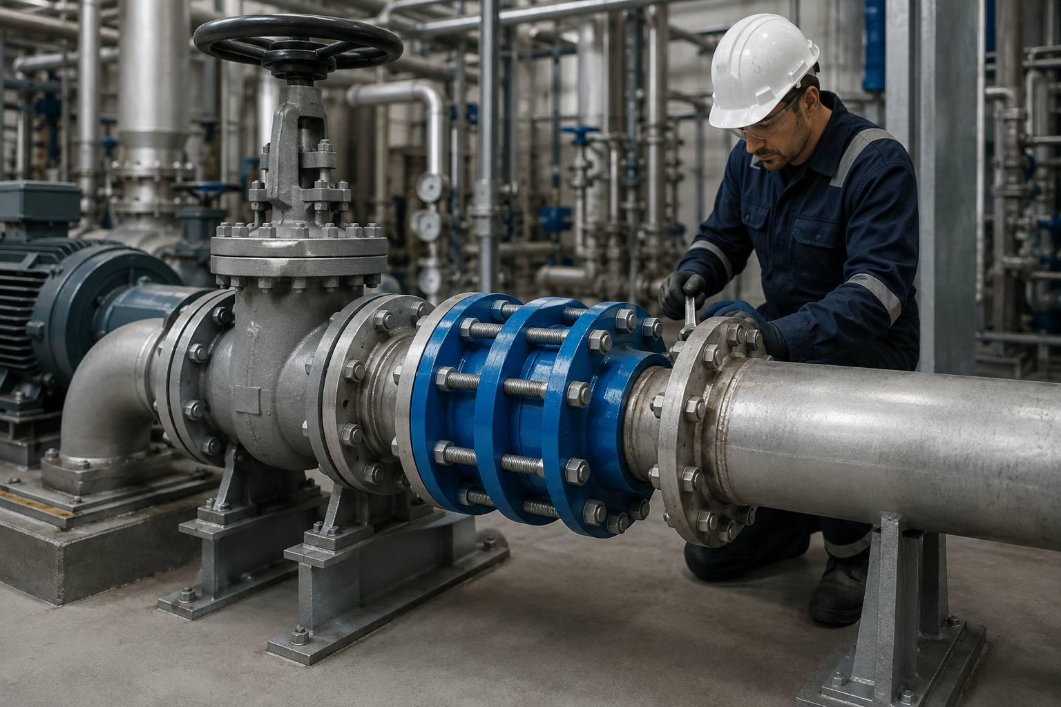 VSSJAF C2F dismantling joint installed beside a pipeline valve