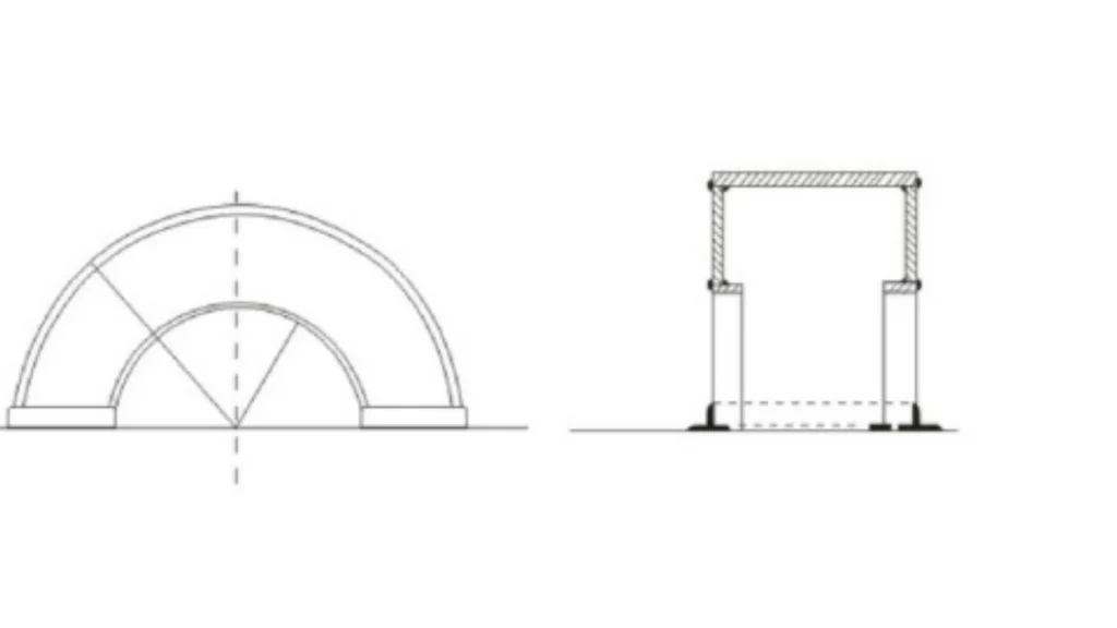 Front and side drawings of a buried rubber expansion joint protective cover