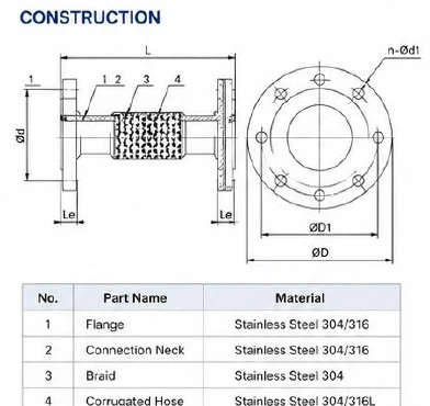 JR flexible metal hose construction and material drawing