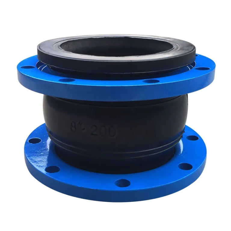 Side view of a single-sphere rubber expansion joint showing the flange and rubber sealing face.