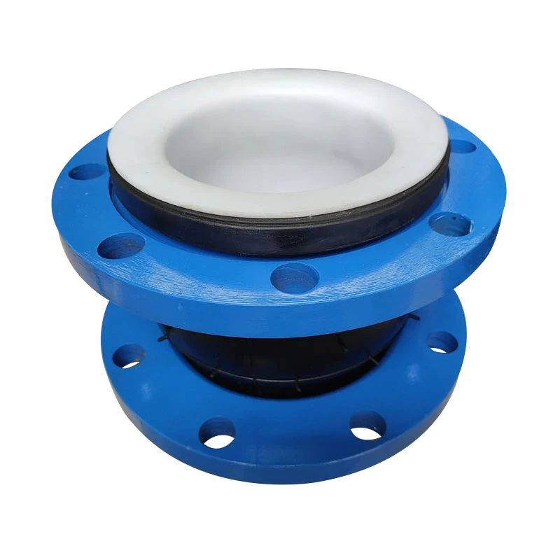 PTFE-lined rubber expansion joint with visible white PTFE wetted lining