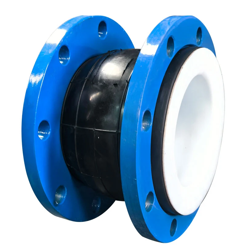 Angled product view showing blue flanges and PTFE lining
