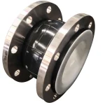 PTFE-lined rubber joint angled view with dark flanges