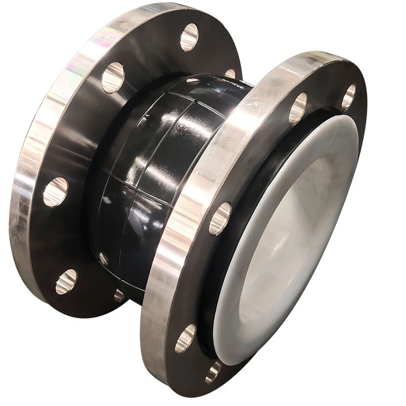 PTFE-lined rubber joint angled view with dark flanges