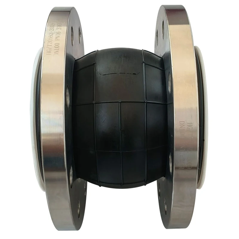 Side view of PTFE-lined flexible rubber joint body and flanges