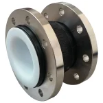 PTFE-lined rubber expansion joint angled view with stainless flanges