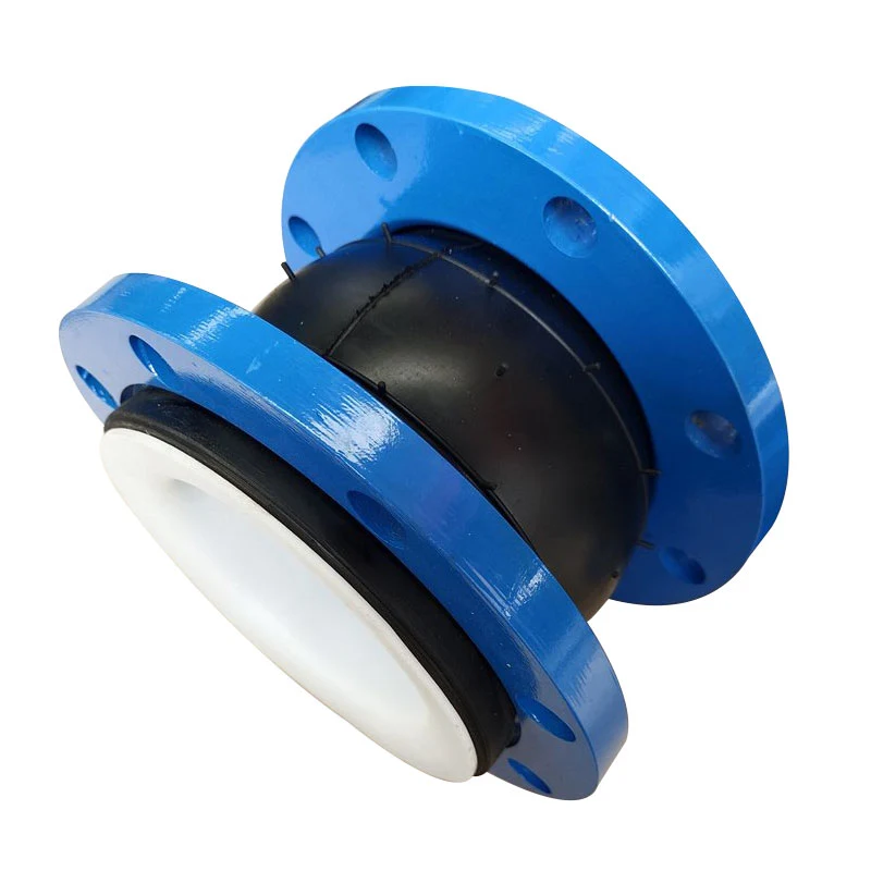 Underside angled view of PTFE-lined rubber expansion joint